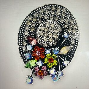 Flower Bouquet Rhinestone Hat Pave Brooch